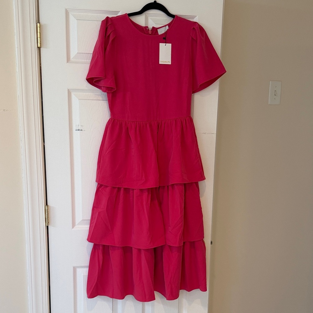 NWT Sugarlips Fuchsia Layered Midi Dress